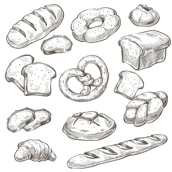 Somun Ekmek Fırın Ürünleri Koleksiyonu Fırın Üretimi Zole Edilmiş Yapımı — Stok Vektör