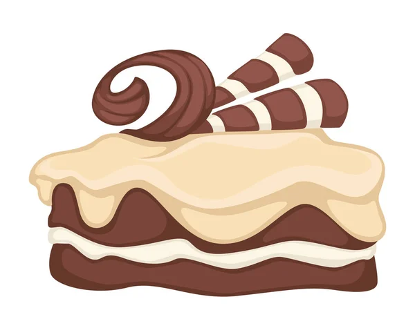 Portioniertes Dessert Tiramisu Kuchen Mit Schokolade Oder Kakao Und Sahne — Stockvektor