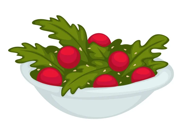 Salat Aus Rucola Und Kirschtomaten Isolierte Schüssel Mit Gesunder Mahlzeit — Stockvektor