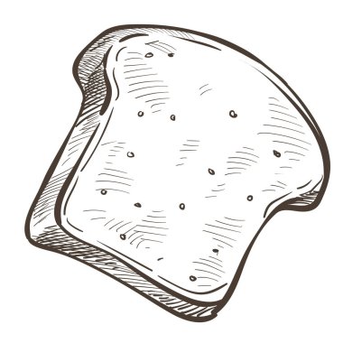 Yakın planda dilimlenmiş ekmek. Huysuz, lezzetli çörek, fırında pişmiş gıda monokrom eskiz taslağı. Buğday unundan yapılan izole fırın ürünü. Diyet için menü, organik yemek, düz stil vektör