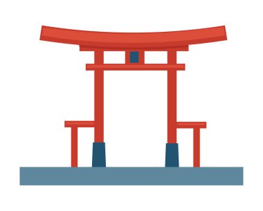 Çin ya da Japonya 'daki Asya tapınağı, izole edilmiş ahşap. Doğu ülkesinde Budistler, turistler, varış yerleri veya dönüm noktaları için bina. Dini olay için heykel, düz biçimli vektör