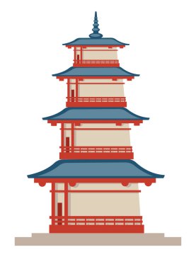 Doğu tarzında dizayn edilmiş, Çin ya da Japonya 'da izole edilmiş bir bina. Ahşap ve betondan yapılmış Çin tapınakları ya da kuleler. Turizm merkezi, Asya mimarisi, düzlük vektör