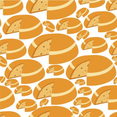 Günlük ürün pürüzsüz desen, dilimler halinde peynir. Süt bazlı yiyecek, atıştırmalık ya da yemek malzemesi. Organik yemek, dükkan ya da restoran çeşitleri. Farklı türler yemek, düz biçimli vektör