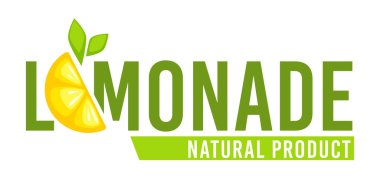 Limondan yapılmış organik ürün, tatlı limonata üretimi etiketi. Vitaminli, detoks ve diyet içeceğiyle sulu bir içecek. Yapraklı meyve dilimi, yazıtlı amblem, düz biçimli vektör.