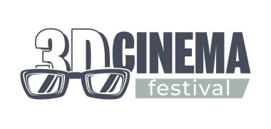 3D film festivali, gözlüklü münferit tek renkli pankart. Festival, film endüstrisi üzerine yeni film şeridi sunumu. Seyirciler için gözlük, eğlence ve hobi, düz vites