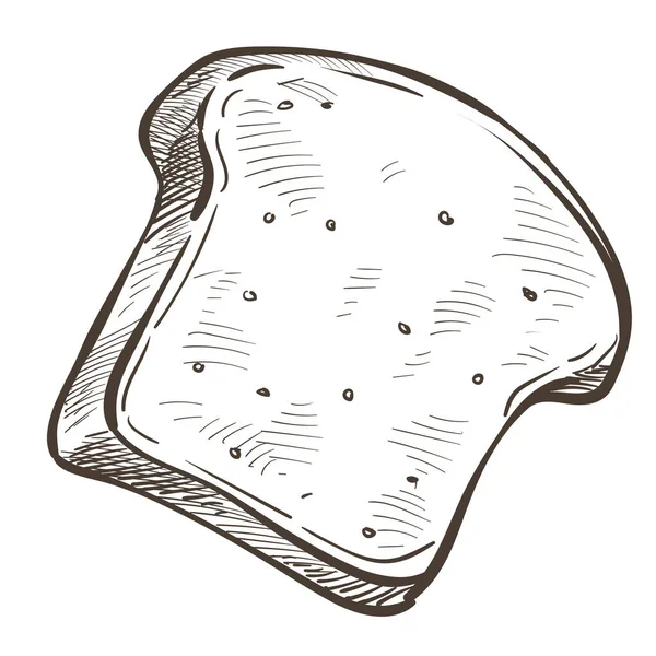 Gesneden Brood Close Krokant Heerlijk Broodje Gebakken Voedsel Monochrome Schets — Stockvector