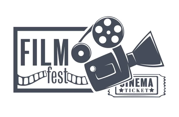Banner Festival Cinema Com Câmera Filmstrip Ícone Isolado Festival Filme —  Vetores de Stock