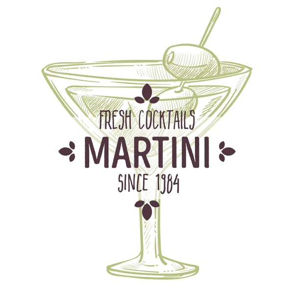Etiqueta Martini Emblema Bebida Alcohólica Con Inscripción Para Restaurante Menú — Vector de stock