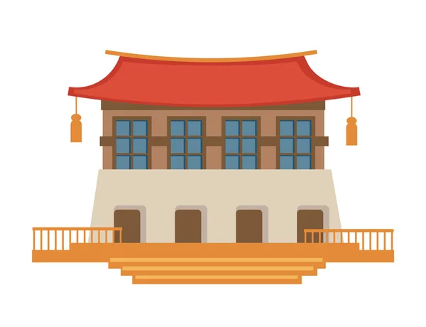 東洋諸国の建築 建築のアジア型 中国や日本の伝統的な建設 屋根や提灯 歴史的建造物や観光地ベクトルと隔離された建物 — ストックベクタ