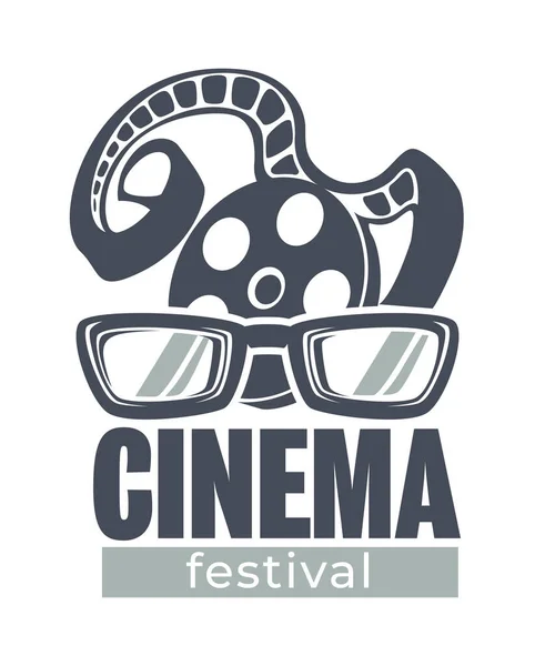 映画祭バナー フィルムストリップの映画産業プレゼンテーション 映画祭 映画館で楽しいビデオを表示します フラットスタイルで 視聴のための映画撮影の記録 テープや眼鏡 — ストックベクタ