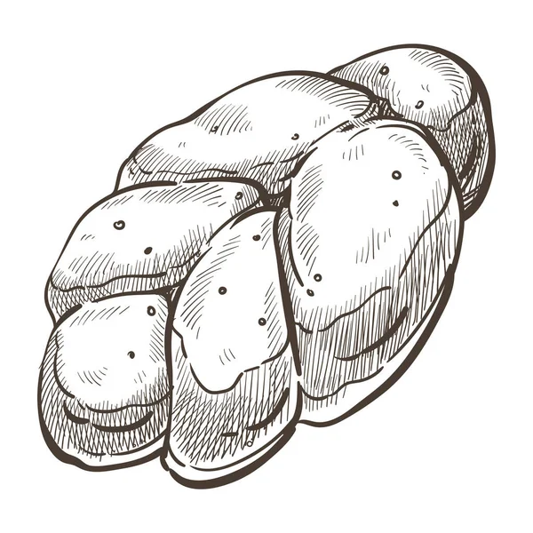 甘いパンやパンの葉 焼き菓子の孤立無色のアイコン パン屋のメニューやレシピ 美味しい生地のモノクロームスケッチアウトライン 自家製グルテンフリーペーストリー 平型ベクトル — ストックベクタ