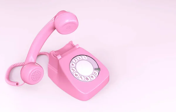 Pink Rotary Phone isolated on Pink Background — Stock Photo, Image