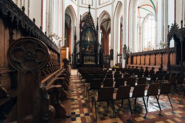 Schwerin, Almanya - 17 Eylül 2017: Sunak Schwerin Katedrali, görünümü. Proto-katedral şimdi Evangelist Lutheran devlet Kilisesi, Mecklenburg Piskoposu kilisesidir.