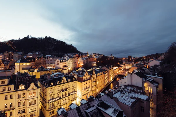 Nacht Uitzicht Karlovy Vary Skyline Van Karlovy Vary Een Kuuroord — Stockfoto