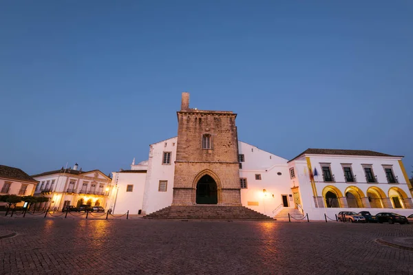 Kathedraal Van Faro Bij Nacht Algarve Portugal — Stockfoto