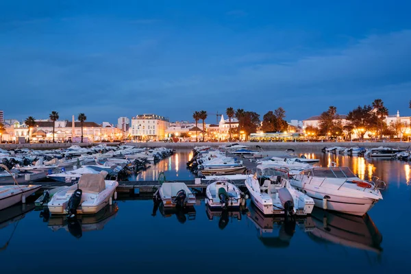 Faro Portugal April 2018 Nachtansicht Der Altstadt Und Des Yachthafens — Stockfoto