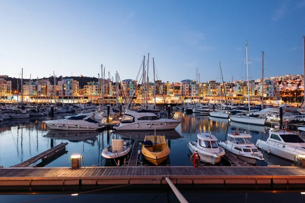 Albufeira Portogallo Aprile Vista Notturna Yacht Lusso Barche Motore Porto — Foto Stock