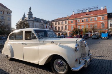 Cluj Napoca, Romania - 26 Oct, 2019: Visitors at the Retro Mobile Autumn Parade in Cluj Napoca, Romania, Oldtimer Show in Cluj Napoca. Austin Princess