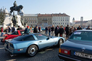 Cluj Napoca, Romania - 26 Oct, 2019: Visitors at the Retro Mobile Autumn Parade in Cluj Napoca, Romania, Oldtimer Show in Cluj Napoca. 