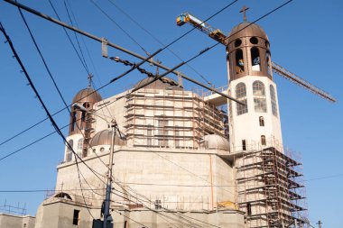 Cluj Napoca, Romania - 24 Oct, 2019: a traditional orthodox church being built in Cluj Napoca, one of the biggest cities in Transylvania, Romania. I
