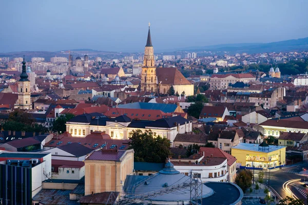 Verhoogd Uitzicht Cluj Napoca Stad Nachts Cluj Napoca Een Stad — Stockfoto