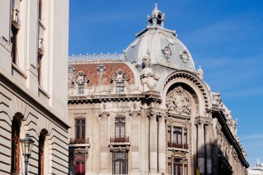 Bucharest, Romania - Dec 15, 2019: Bucharest old town architecture, NF Palace Old City, Bucharest, Romania. 