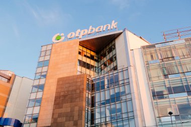 Bucharest, Romania - Dec 15, 2019: OTP Bank logo and firm is displayed at the company's headquarters, in Bucharest, Romania.
