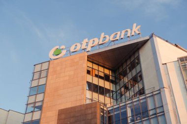 Bucharest, Romania - Dec 15, 2019: OTP Bank logo and firm is displayed at the company's headquarters, in Bucharest, Romania.