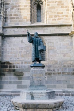 Brasov, Romania - Nov 09, 2019: Tourist at Biserica Neagr (Black Church), Brasov, Romania, 