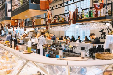 Athens, Greece - Dec 21, 2019: Ergon House an upscale restaurant and food market in  Athens, Greece. 