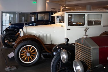 Athens, Greece - Dec 22, 2019: Interior view of the Hellenic Motor Museum in Athens city. Collection of old time classic cars from around the world