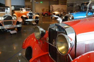 Athens, Greece - Dec 22, 2019: Interior view of the Hellenic Motor Museum in Athens city. Collection of old time classic cars from around the world