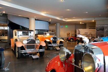 Athens, Greece - Dec 22, 2019: Interior view of the Hellenic Motor Museum in Athens city. Collection of old time classic cars from around the world