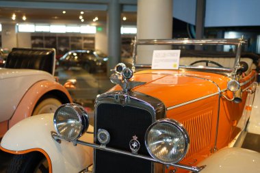 Athens, Greece - Dec 22, 2019: Interior view of the Hellenic Motor Museum in Athens city. Collection of old time classic cars from around the world