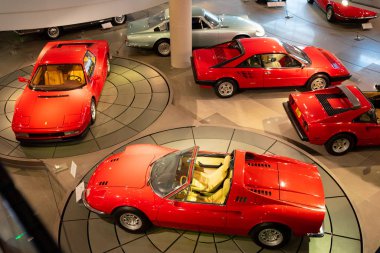 Athens, Greece - Dec 22, 2019: Interior view of the Hellenic Motor Museum in Athens city. Collection of old time classic cars from around the world