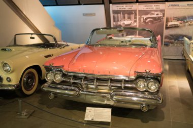 Athens, Greece - Dec 22, 2019: Interior view of the Hellenic Motor Museum in Athens city. Collection of old time classic cars from around the world