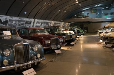 Athens, Greece - Dec 22, 2019: Interior view of the Hellenic Motor Museum in Athens city. Collection of old time classic cars from around the world