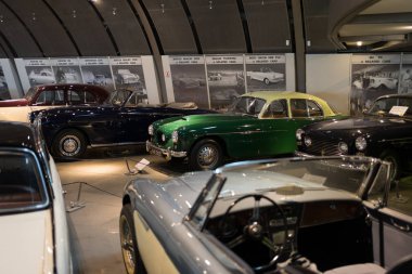 Athens, Greece - Dec 22, 2019: Interior view of the Hellenic Motor Museum in Athens city. Collection of old time classic cars from around the world