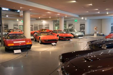 Athens, Greece - Dec 22, 2019: Interior view of the Hellenic Motor Museum in Athens city. Collection of old time classic cars from around the world