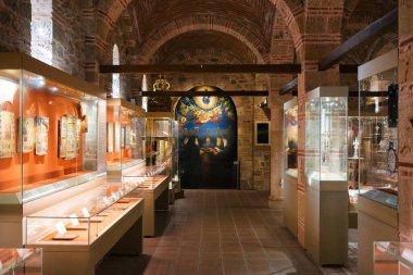 Meteora, Greece - Dec 16, 2019: Museum inside the Varlaam Monastery in Meteora, Greece. 