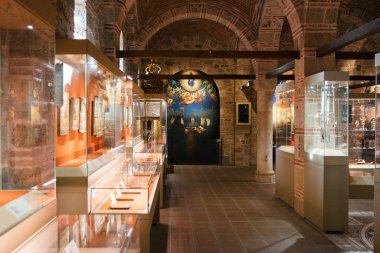 Meteora, Greece - Dec 16, 2019: Museum inside the Varlaam Monastery in Meteora, Greece. 