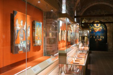 Meteora, Greece - Dec 16, 2019: Museum inside the Varlaam Monastery in Meteora, Greece. 
