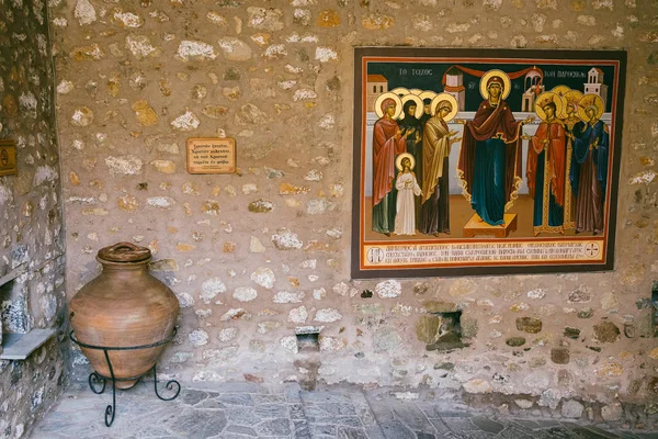 Meteora, Greece - Dec 19, 2019: Fresco, Holy Monastery of St Stephen, Meteora, UNESCO World Heritage Site, Thessaly, Greece