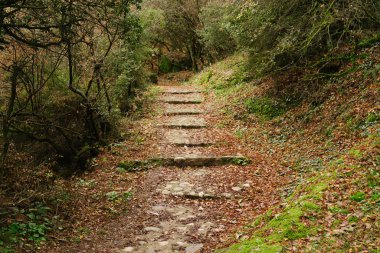 Meteora, Greece - Dec 19, 2019: Hiking path at Meteora,Greece