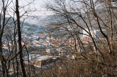 Sighisoara, Romania - Dec 05, 2019: Panoramic view of the historical old town of Sighisoara in Transylvania, Romani
