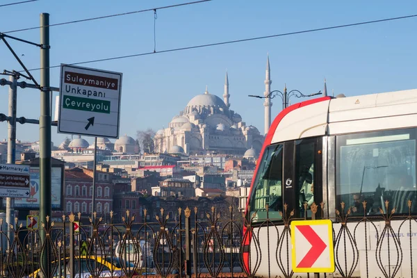 Istambul Turquia Janeiro 2020 Mesquita Suleymaniye Ponte Galata Istambul Turquia — Fotografia de Stock