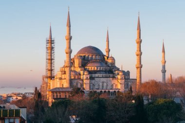 Istanbul, Turkey - Jan 11, 2020: top view over Sultan Ahmed Mosque or Blue Mosque, Sultanahmet, Istanbul, Turkey 