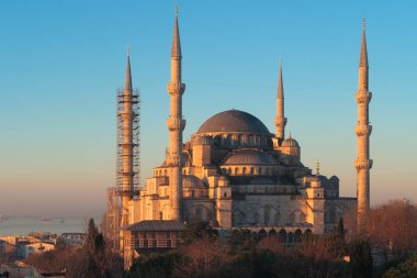 Istanbul, Turkey - Jan 11, 2020: top view over Sultan Ahmed Mosque or Blue Mosque, Sultanahmet, Istanbul, Turkey 