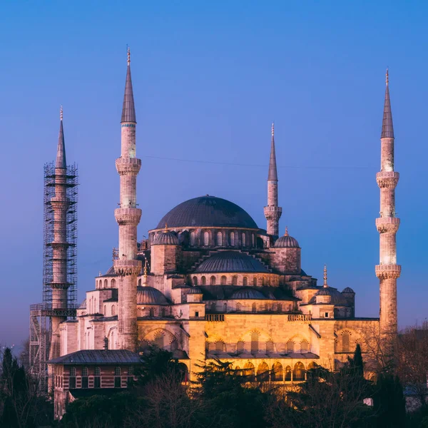 Estambul Turquía Enero 2020 Vista Superior Noche Sobre Mezquita Sultan — Foto de Stock