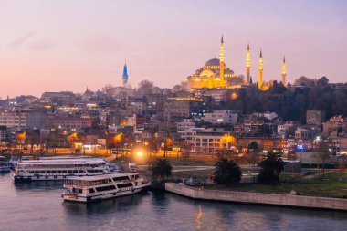 İstanbul, Türkiye - 14 Ocak 2020: Süleyman Camisi, İstanbul 'un Üçüncü Tepesi' nde bulunan bir Osmanlı İmparatorluk camii.